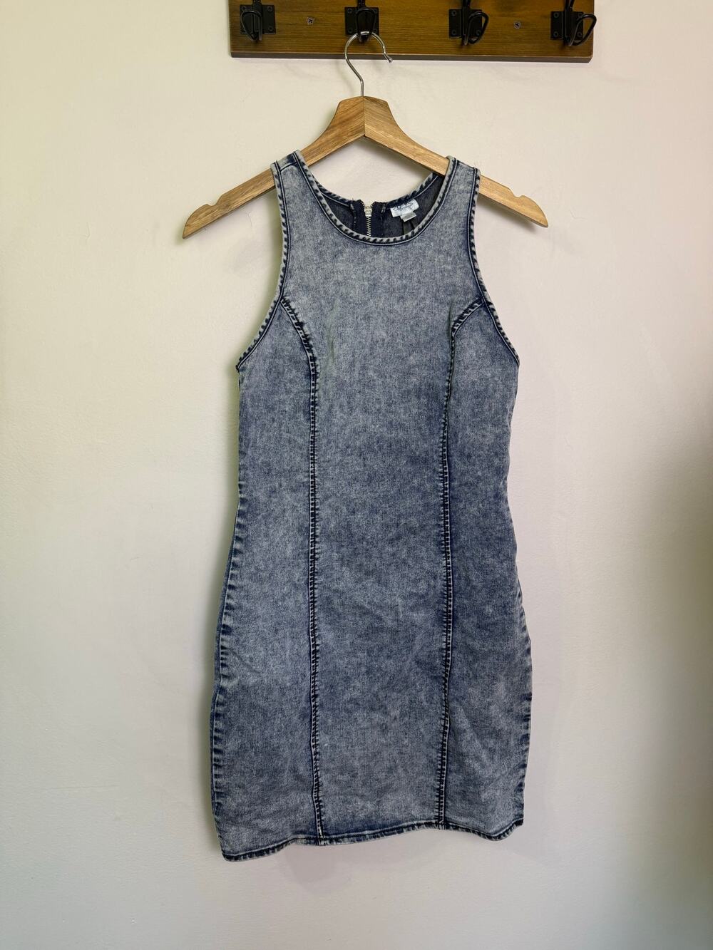 Y2K Vtg Denim Dress Blue Sleeveless Short Mini Women’s Zip Back S